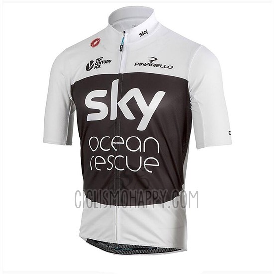 Sky Cycling Jersey Bib Short 2018 Short Sleeve White Black